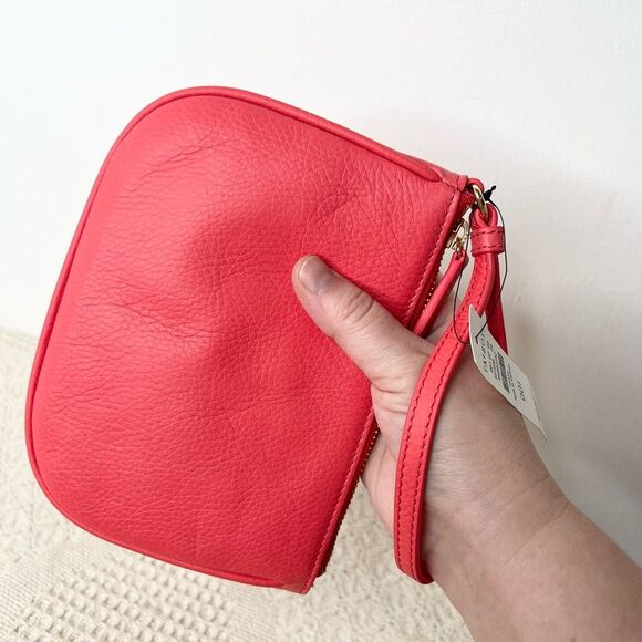 Talbots Coral Red Pebbled Leather Wristlet Clutch Handbag NWT - Picture 2 of 9